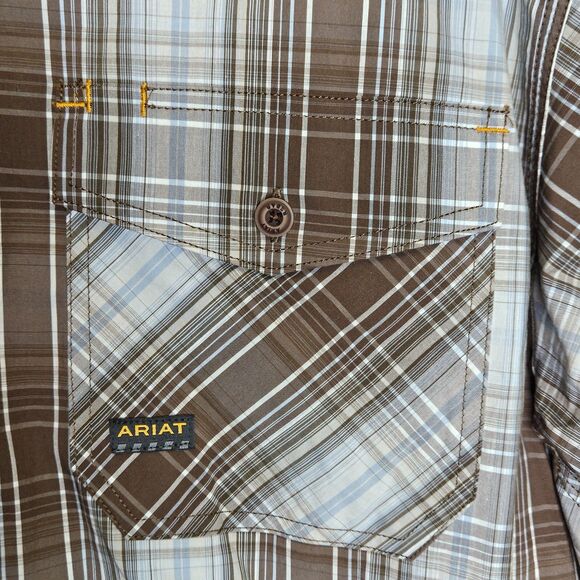 Ariat Rebar Brown Plaid Short Sleeve Button Down Shirt Large Tall Western Cowboy - Picture 6 of 13